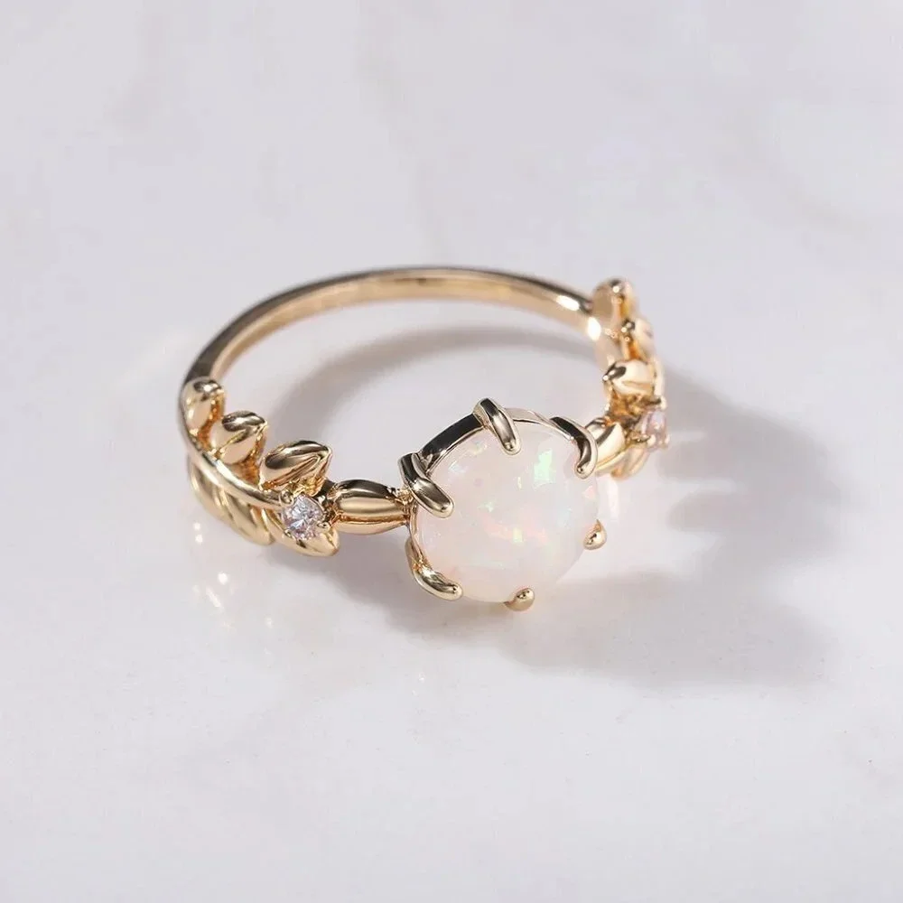 🌸 Dainty Opal CZ Gold Plated Beautiful Fashion Leaf Trendy UNVN12038